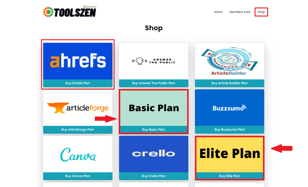 ToolsZen shop page & plans